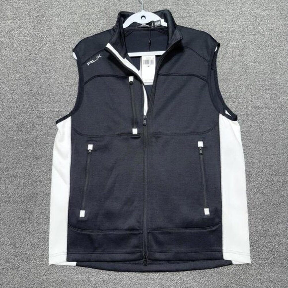 RLX Ralph Lauren Men's Double-Knit Full-Zip Golf Vest Black White NWT Size M